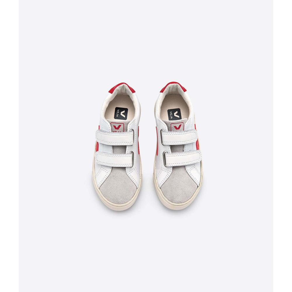 White/Red Kids' Veja ESPLAR LEATHER Sneakers | AU 811ILH